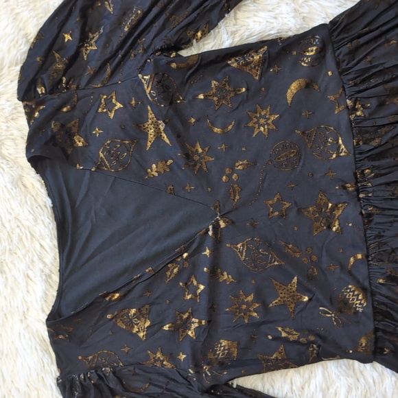 NWT Blackmilk Burned Velvet Christmas Baubles Gold Foil Romance Heavenly Dress - Picture 5 of 16